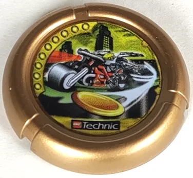Throwing Disk with Throwbot Millennia / Slizer Millennium 9 Pips, LEGO Technic Logo, and Robot on Motorcycle Throwing Disk Pattern