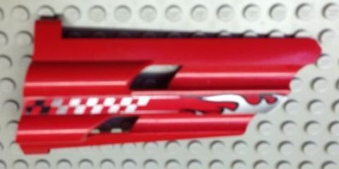 Technic, Panel Fairing # 3 Large Long, Large Holes, Side A with Silver Flames and Fading Checkered Pattern (Sticker) - Set 8279