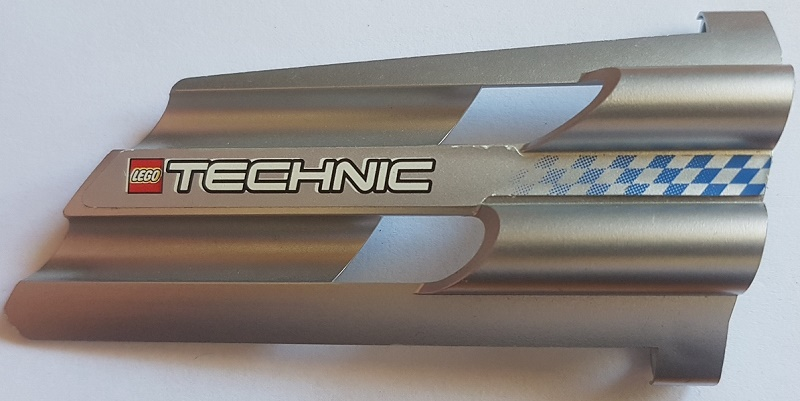 Technic, Panel Fairing # 3 Large Long, Large Holes, Side A with LEGO TECHNIC Logo and Fading Blue Checkered Pattern (Sticker) - Set 8458