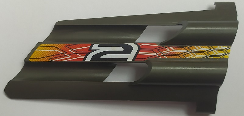 Technic, Panel Fairing # 3 Large Long, Large Holes, Side A with Number 2 and Flames with Black and White Honeycomb Pattern (Sticker) - Set 8472