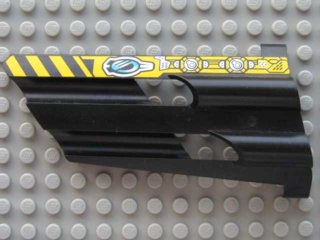 Technic, Panel Fairing # 4 Large Long, Large Holes, Side B with Black and Yellow Danger Stripes, 'CM' and Machinery Pattern (Sticker) - Set 8450