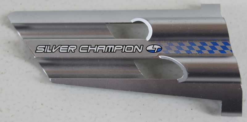 Technic, Panel Fairing # 4 Large Long, Large Holes, Side B with White 'SILVER CHAMPION' and Fading Blue Checkered Pattern (Sticker) - Set 8458