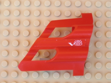 Technic, Panel Fairing # 1 Large Short, Large Holes, Side A with White 'V8' Pattern (Sticker) - Set 8448