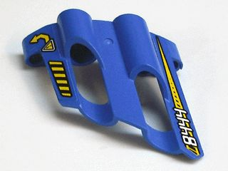 Technic, Panel Fairing # 1 Large Short, Large Holes, Side A with White '8444' and Yellow Arrow Pattern (Stickers) - Set 8444