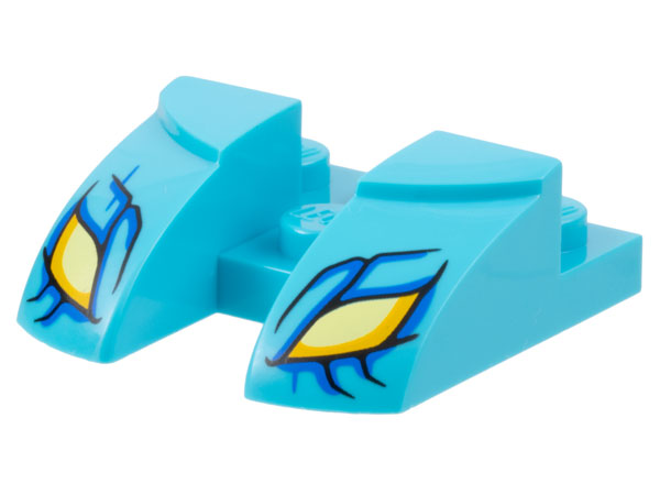 Wedge 3 x 3 Curved with Cutout with Bright Light Yellow and Bright Light Orange Dragon Eyes, Blue Scales with Black Outline Pattern