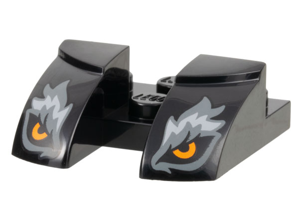 Wedge 3 x 3 Curved with Cutout with Orange Wolf Eyes, Dark Bluish Gray and Light Bluish Gray Fur Pattern