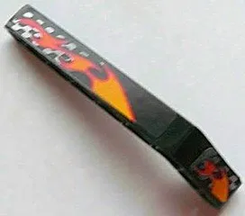 Technic, Liftarm, Modified Bent Thick 1 x 9 (7 - 3) with Flames and Silver Checkered Pattern Left (Stickers) - Set 8645