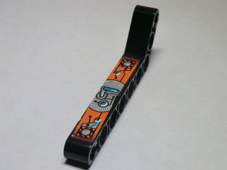Technic, Liftarm, Modified Bent Thick 1 x 9 (7 - 3) with Dark Turquoise, Silver and Orange Gauges and Levers Pattern Model Left (Sticker) - Set 8305