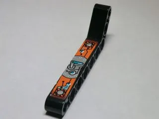 Technic, Liftarm, Modified Bent Thick 1 x 9 (7 - 3) with Dark Turquoise, Silver and Orange Gauges and Levers Pattern Model Left (Sticker) - Set 8305