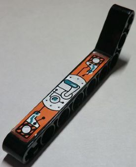 Technic, Liftarm, Modified Bent Thick 1 x 9 (7 - 3) with Dark Turquoise, Silver and Orange Gauges and Levers Pattern Model Right (Sticker) - Set 8305
