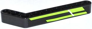 Technic, Liftarm, Modified Bent Thick 1 x 9 (7 - 3) with Lime Stripes Pattern (Sticker)