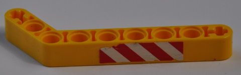 Technic, Liftarm, Modified Bent Thick 1 x 9 (7 - 3) with Red and White Danger Stripes Pattern (Sticker) - Set 8421