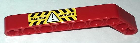Technic, Liftarm, Modified Bent Thick 1 x 9 (7 - 3) with 'DANGER' and White Hazard Triangle with Black and Yellow Stripes Pattern (Sticker) - Set 8283