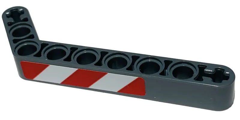 Technic, Liftarm, Modified Bent Thick 1 x 9 (7 - 3) with Red and White Danger Stripes Pattern Model Left Side (Sticker) - Set 42068