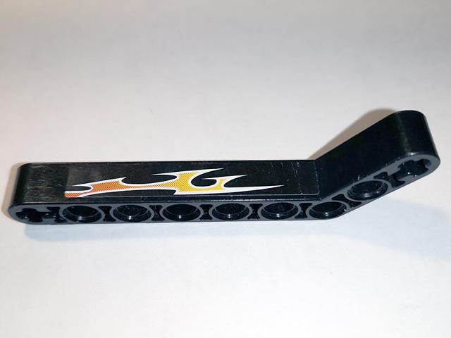Technic, Liftarm, Modified Bent Thick 1 x 9 (7 - 3) with Orange Flames Pattern Left Side A (Sticker) - Set 8167