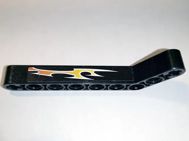 Technic, Liftarm, Modified Bent Thick 1 x 9 (7 - 3) with Orange Flames Pattern Right Side A (Sticker) - Set 8167