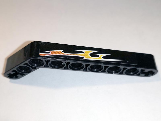 Technic, Liftarm, Modified Bent Thick 1 x 9 (7 - 3) with Orange Flames Pattern Left Side B (Sticker) - Set 8167