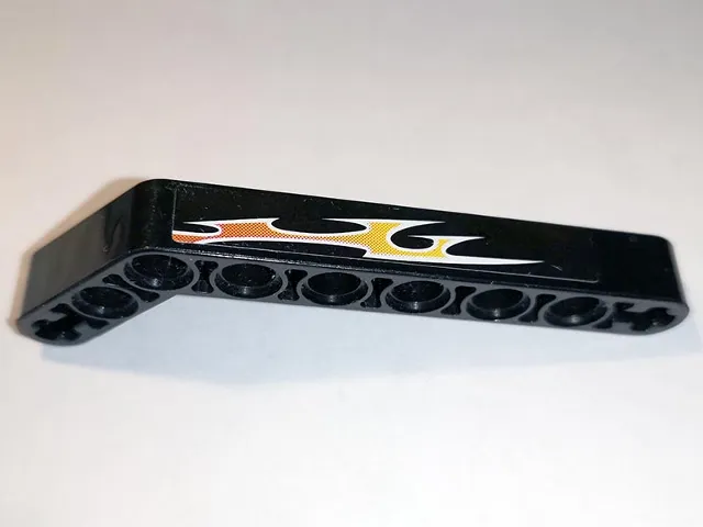 Technic, Liftarm, Modified Bent Thick 1 x 9 (7 - 3) with Orange Flames Pattern Left Side B (Sticker) - Set 8167