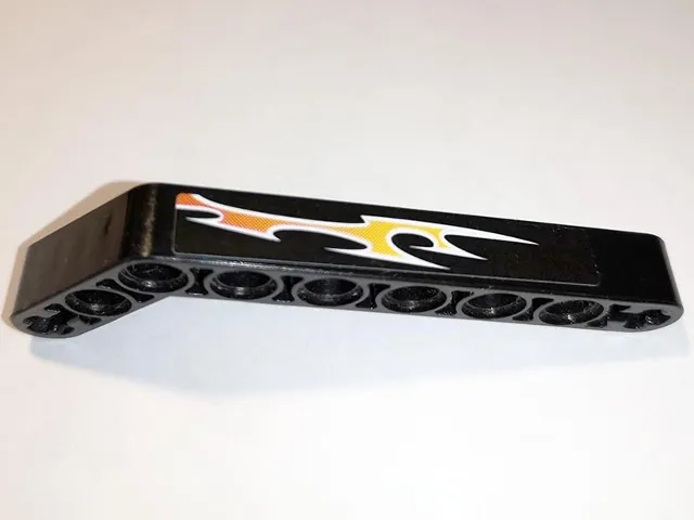Technic, Liftarm, Modified Bent Thick 1 x 9 (7 - 3) with Orange Flames Pattern Right Side B (Sticker) - Set 8167