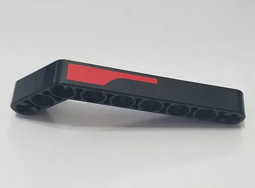 Technic, Liftarm, Modified Bent Thick 1 x 9 (7 - 3) with Red Stripe Pattern Model Left Side (Sticker) - Set 8167