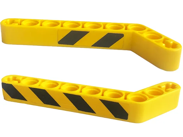 Technic, Liftarm, Modified Bent Thick 1 x 9 (7 - 3) with Black and Yellow Danger Stripes Pattern on Both Sides Model Left Side (Stickers) - Set 42094