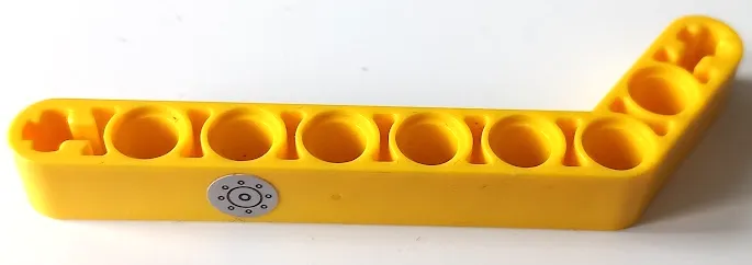 Technic, Liftarm, Modified Bent Thick 1 x 9 (7 - 3) with Silver Fuel Filler Cap with Black Circles Pattern (Sticker) - Set 42058