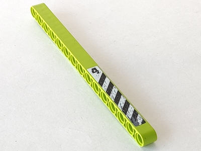 Technic, Liftarm Thick 1 x 15 with Black and White Danger Stripes and Number 4 Pattern Model Right Side (Sticker) - Set 8959