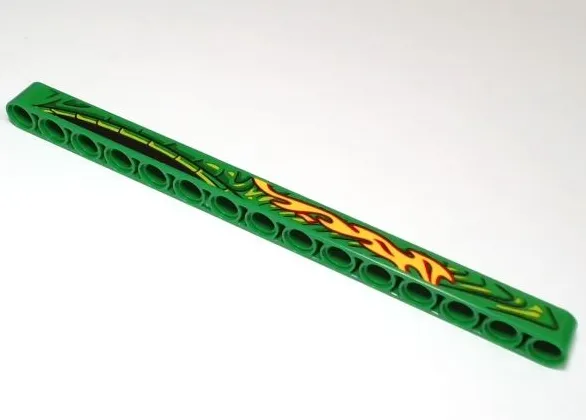 Technic, Liftarm Thick 1 x 15 with Red and Yellow Flames, Lime and Dark Green Scales and Skin Pattern Model Right Side (Sticker) - Set 42149