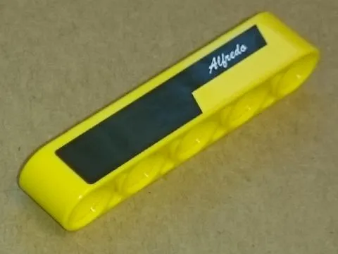 Technic, Liftarm Thick 1 x 5 with 'Alfredo' and Black and Yellow Stripes Pattern Model Left Side (Sticker) - Set 8264