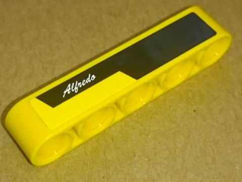 Technic, Liftarm Thick 1 x 5 with 'Alfredo' and Black and Yellow Stripes Pattern Model Right Side (Sticker) - Set 8264