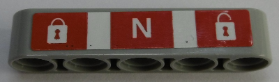 Technic, Liftarm Thick 1 x 5 with Padlocks and Letter 'N' on Red Background with White Stripes Pattern (Sticker) - Set 42055