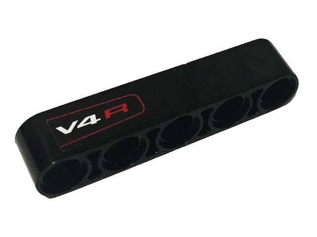 Technic, Liftarm Thick 1 x 5 with 'V4 R' and Red Stripe Pattern (Sticker) - Set 42107