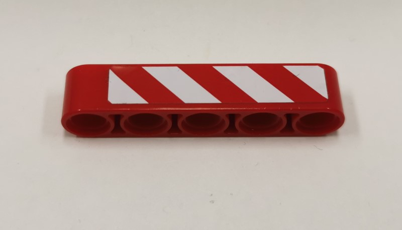 Technic, Liftarm Thick 1 x 5 with Red and White Danger Stripes Pattern Model Left Side (Sticker) - Set 9395