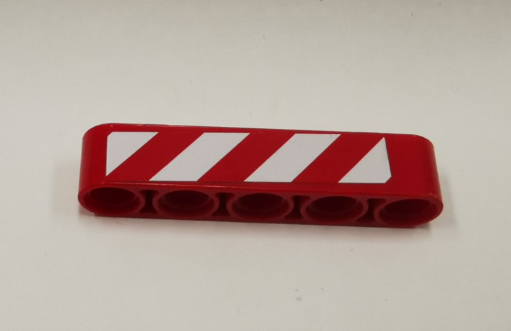 Technic, Liftarm Thick 1 x 5 with Red and White Danger Stripes Pattern Model Right Side (Sticker) - Set 9395