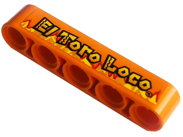Technic, Liftarm Thick 1 x 5 with 'EL TORO LOCO' and Yellow Flames Pattern (Sticker) - Set 42135