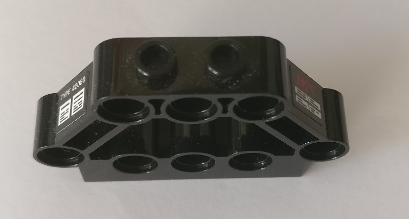 Technic, Pin Connector Block 1 x 5 x 3 with Stylized Red 'OK', White 'TYPE 42082' and Labels Pattern (Stickers) - Set 42082