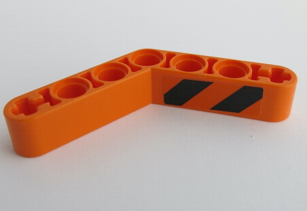 Technic, Liftarm, Modified Bent Thick 1 x 7 (4 - 4) with Black and Orange Danger Stripes Pattern Model Left Side (Sticker) - Set 42071