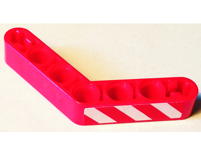 Technic, Liftarm, Modified Bent Thick 1 x 7 (4 - 4) with Red and White Danger Stripes Pattern Model Left Side (Sticker) - Set 8071