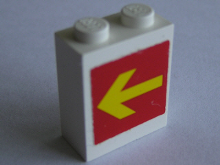 Brick 1 x 2 x 2 with Inside Axle Holder with Yellow Arrow on Red Background Pattern on Both Sides (Stickers) - Set 1256