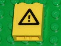 Brick 1 x 2 x 2 with Inside Axle Holder with Black Triangle and Exclamation Mark Pattern (Sticker) - Set 7775