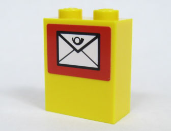 Brick 1 x 2 x 2 with Inside Axle Holder with Mail Envelope Pattern (Sticker) - Set 7731