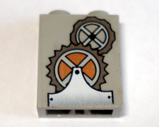 Brick 1 x 2 x 2 with Inside Axle Holder with Gears Pattern (Sticker) - Set 1382