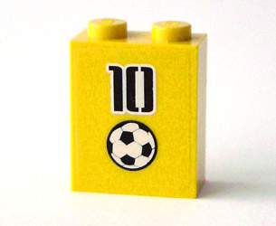 Brick 1 x 2 x 2 with Inside Axle Holder with Number 10 and Soccer Ball (Football) Pattern (Sticker) - Set 3424