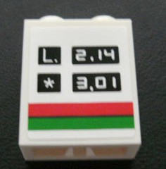 Brick 1 x 2 x 2 with Inside Axle Holder with 'L. 2.14' and '* 3.01' Pattern (Sticker) - Set 3180