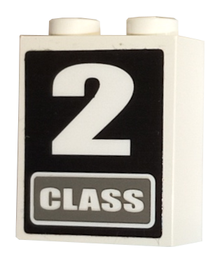 Brick 1 x 2 x 2 with Inside Axle Holder with '2 CLASS' Pattern (Sticker) - Sets 4511 / 10158