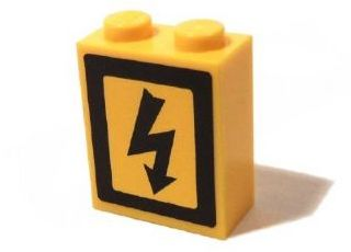 Brick 1 x 2 x 2 with Inside Axle Holder with Electricity Danger Sign Pattern Left (Sticker) - Set 3179