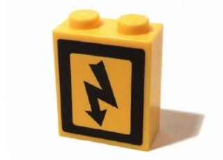 Brick 1 x 2 x 2 with Inside Axle Holder with Electricity Danger Sign Pattern Right (Sticker) - Set 3179