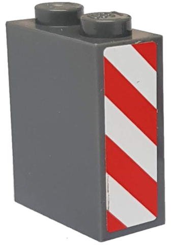 Brick 1 x 2 x 2 with Inside Axle Holder with Red and White Danger Stripes Pattern Model Left Side (Sticker) - Set 8077