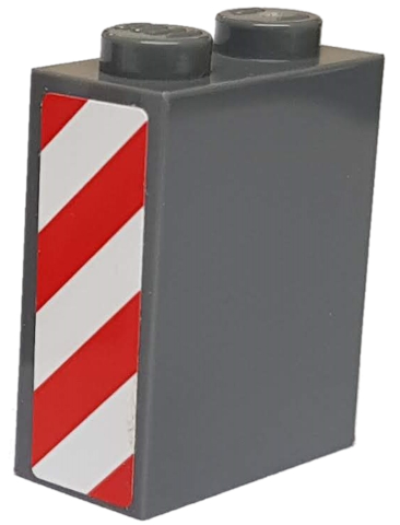 Brick 1 x 2 x 2 with Inside Axle Holder with Red and White Danger Stripes Pattern Model Right Side (Sticker) - Set 8077