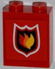 Brick 1 x 2 x 2 with Inside Axle Holder with Fire Logo Badge Small Pattern (Sticker) - Set 7213